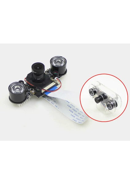 Raspberry Pi 2B/3B+/4B 5 MP IR-CUT Gece Görüş Kamera Kiti — LED + Akrilik Kasa