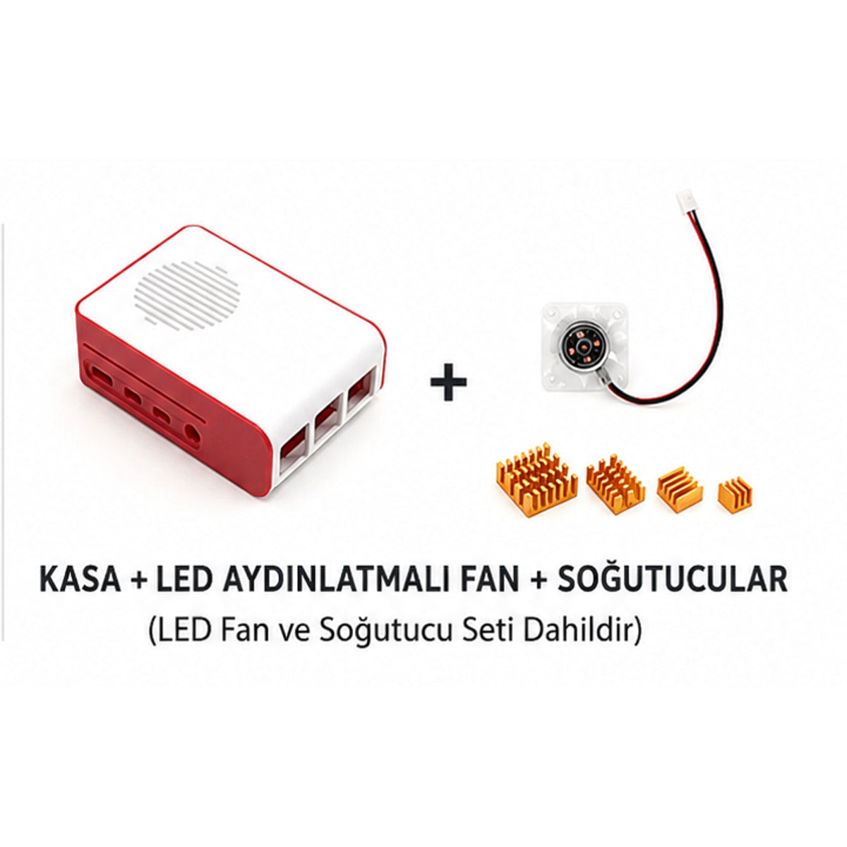 Raspberry Pi 4B ABS LED Fanlı Soğutma Kasası — Beyaz / Kırmızı