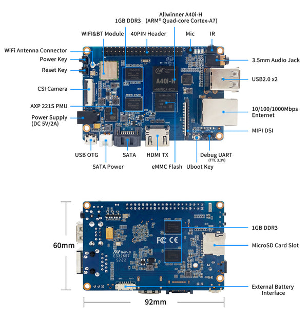 Banana Pi BPI-M2 Ultra Tek Kart Bilgisayar (SBC) – 2GB RAM + 8GB eMMC – 2