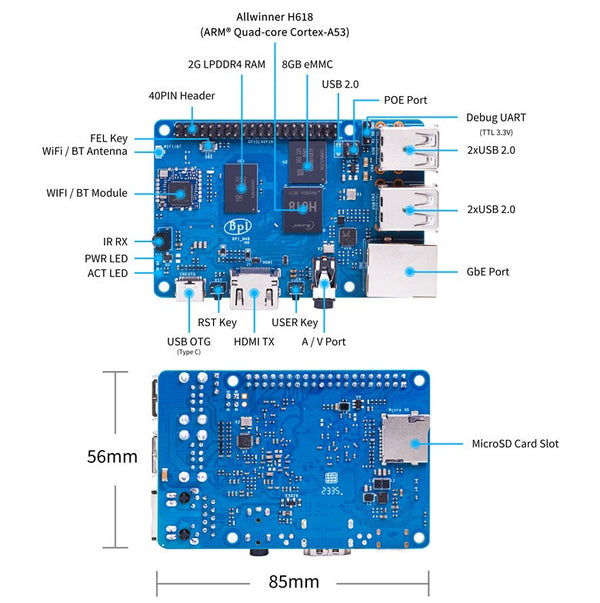 Banana Pi BPI-M4 Berry Tek Kart Bilgisayar (SBC) – 2GB RAM + 8GB eMMC – 2