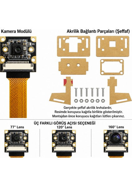 Raspberry Pi 5/4B 8 MP IMX219 CSI Kamera Modülü 120° Geniş Açı