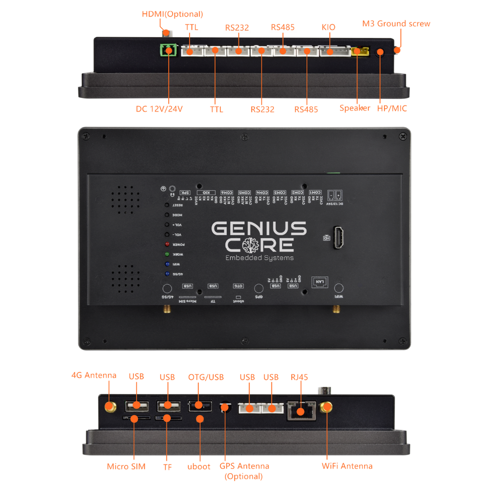 10.1 İnç RK3576S Android Endüstriyel HMI Panel PC– IPS Ekran, 2x Dahili Hoparlör, ABS Gövde
