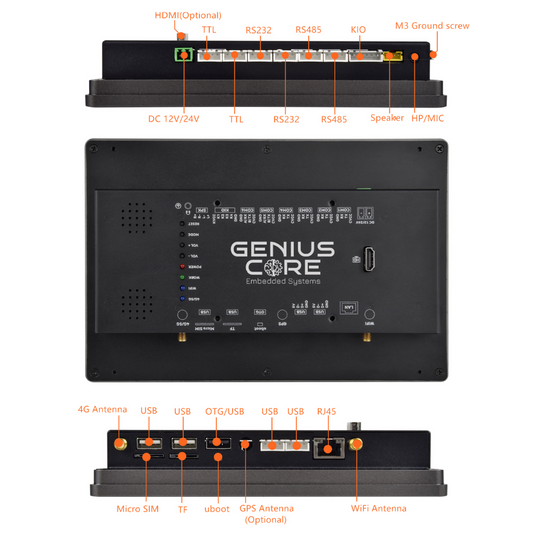10.1 İnç RK3576S Android Endüstriyel HMI Panel PC– IPS Ekran, 2x Dahili Hoparlör, ABS Gövde