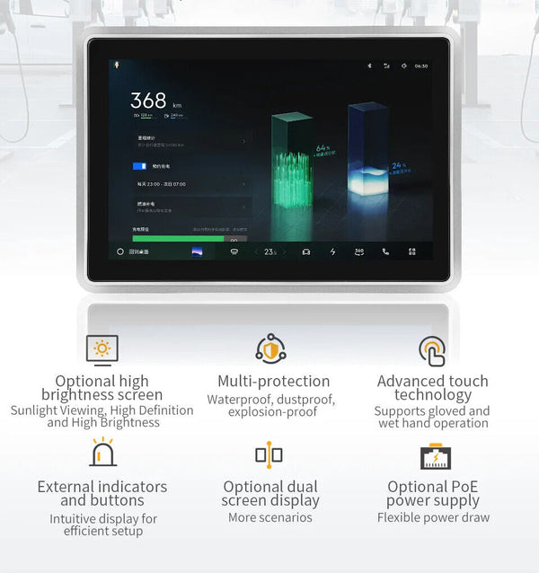 10.1 İnç A133P Android Endüstriyel HMI Panel PC– IPS Panel, 2x Dahili Hoparlör, Geniş Çerçeveli ABS Gövde