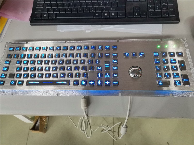 D-8605-BG IP65 103 tuşlu aydınlatmalı trackball'lu metal klavye