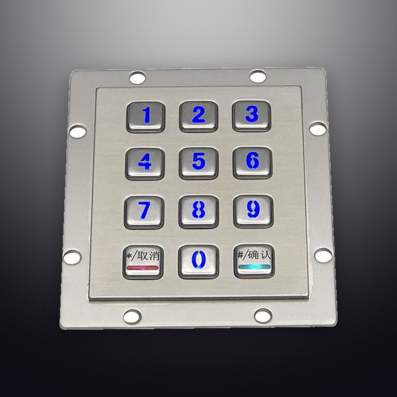 D-8208E IP65 12 tuşlu aydınlatmalı metal nümerik tuş takımı