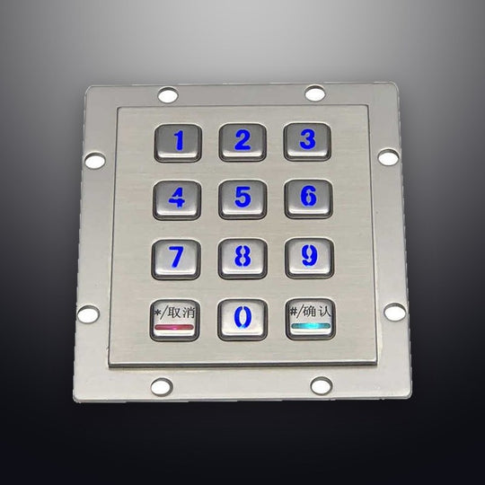D-8208E IP65 12 tuşlu aydınlatmalı metal nümerik tuş takımı