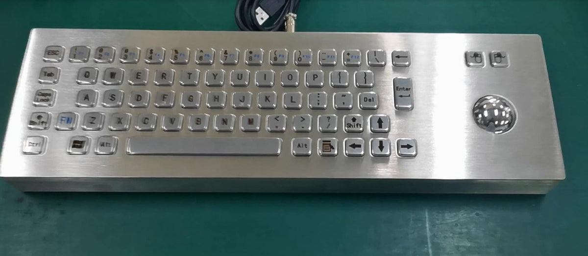 D-8603 Desk IP65 67 tuşlu paslanmaz çelik trackball'lu metal klavye