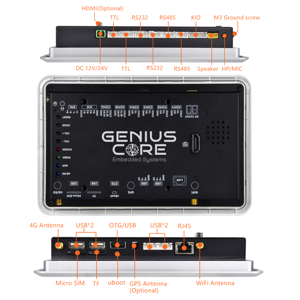 7 İnç RK3576S Android Endüstriyel HMI Panel PC– IPS Panel, 2x Dahili Hoparlör, Geniş Çerçeveli ABS Gövde