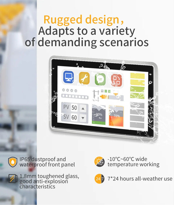 10.1 İnç RK3288 Android Endüstriyel HMI Panel PC– IPS Panel, 2x Dahili Hoparlör, Geniş Çerçeveli ABS Gövde