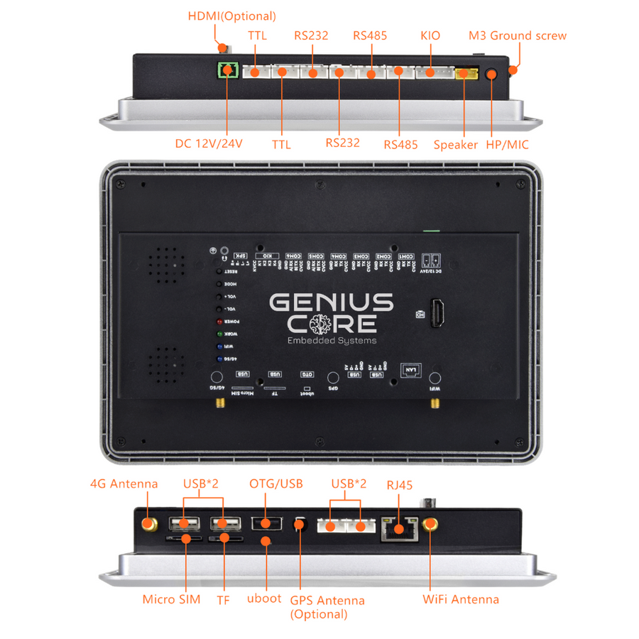 10.1 İnç RK3576S Android Endüstriyel HMI Panel PC– IPS Panel, 2x Dahili Hoparlör, Geniş Çerçeveli ABS Gövde