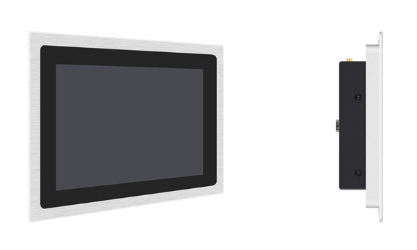 Touchscreen monitor with a security lock on a white background