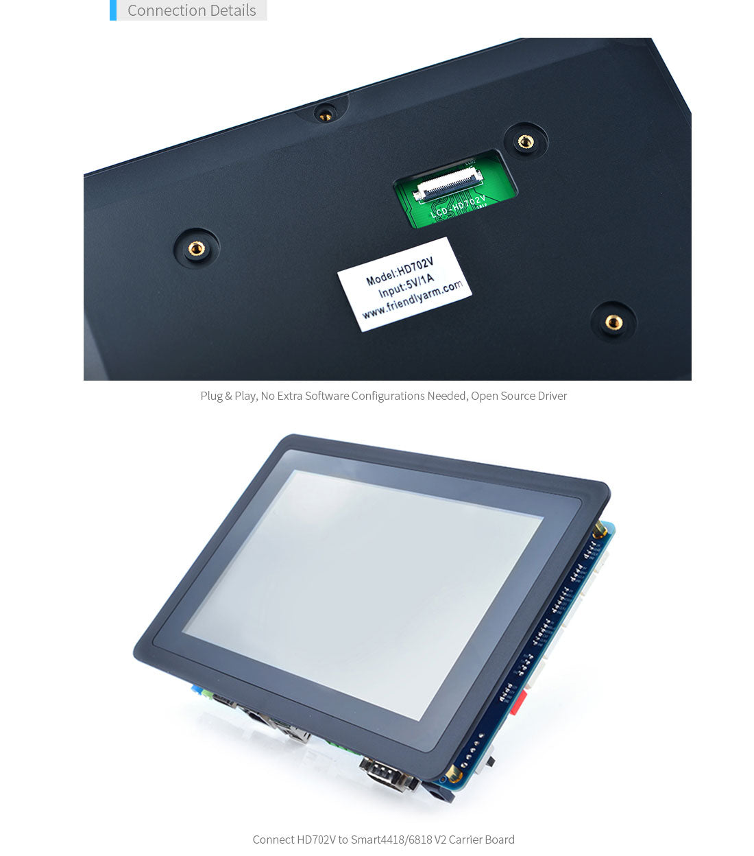 FriendlyElec HD702V 7" LVDS HD LCD Display – 1280×800 Capacitive Touch HMI Screen
