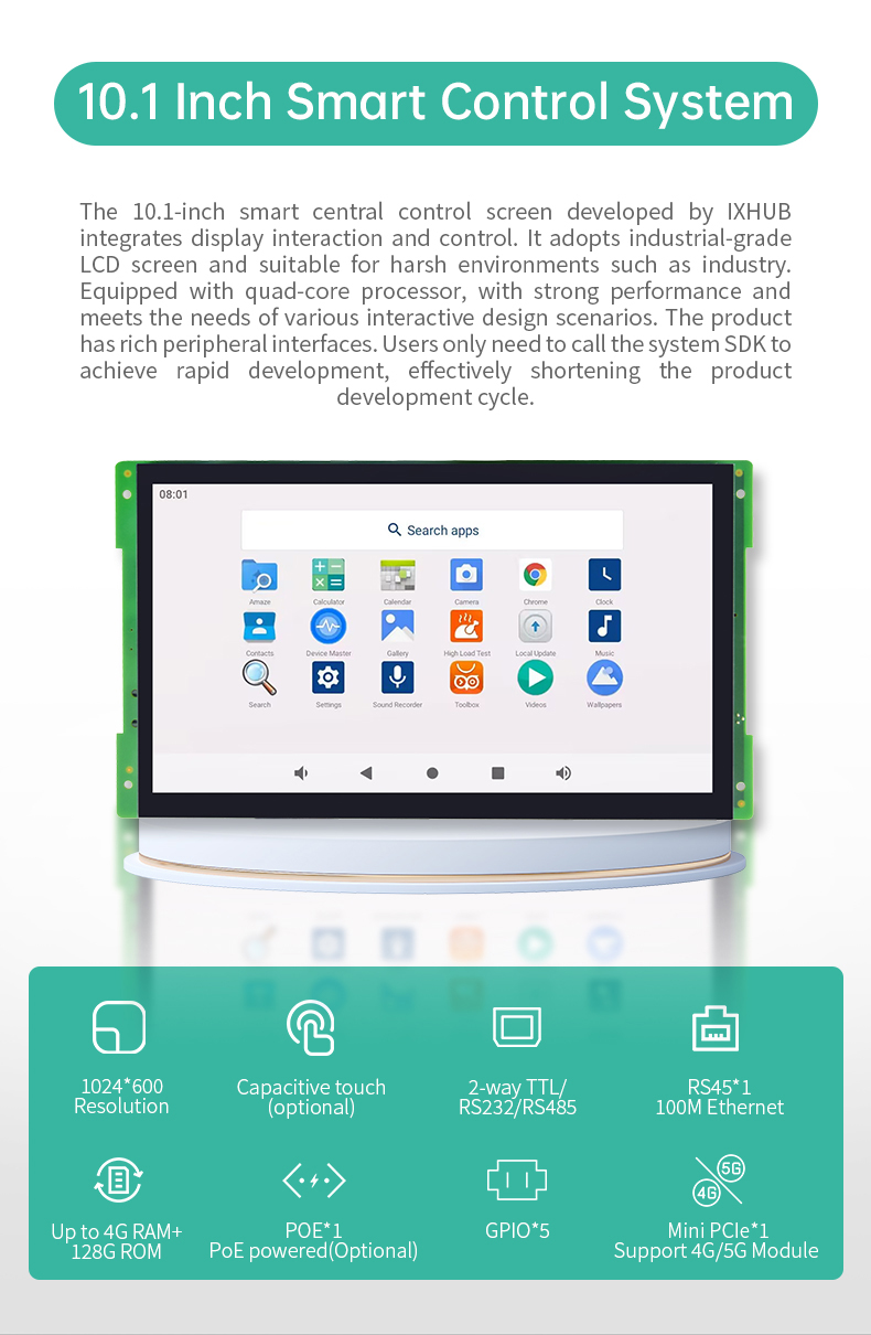 10.1 İnç RK3288 İşlemcili Open Frame Android Panel PC – IPS Dokunmatik, RS232/RS485, Ethernet, HDMI (K3 Serisi)