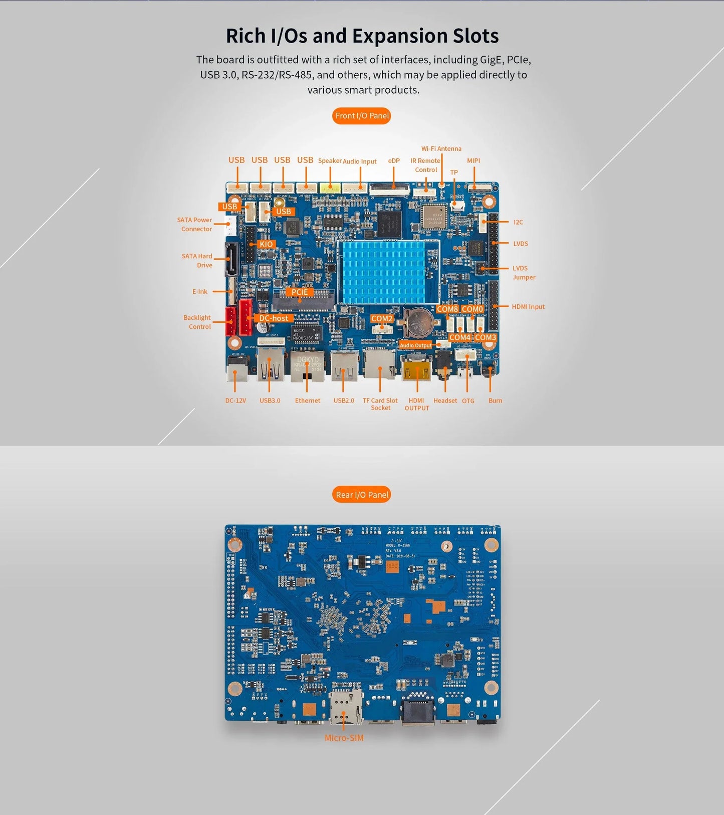 7 İnç RK3566 İşlemcili Open Frame Android Endüstriyel HMI Board – K-3566 Serisi