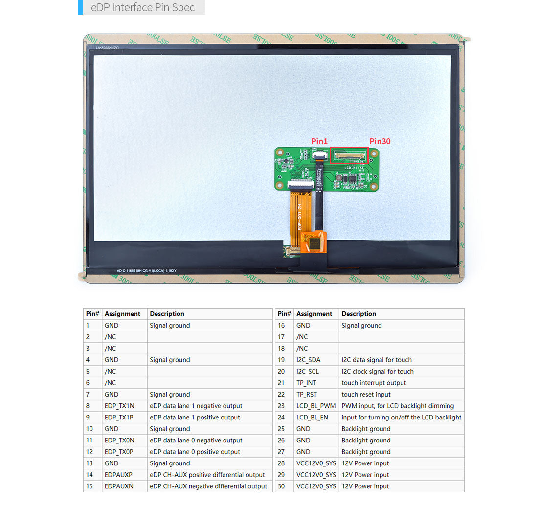 FriendlyElec K116E 11.6" FHD eDP LCD Display – 1920×1080 Capacitive Touch Panel