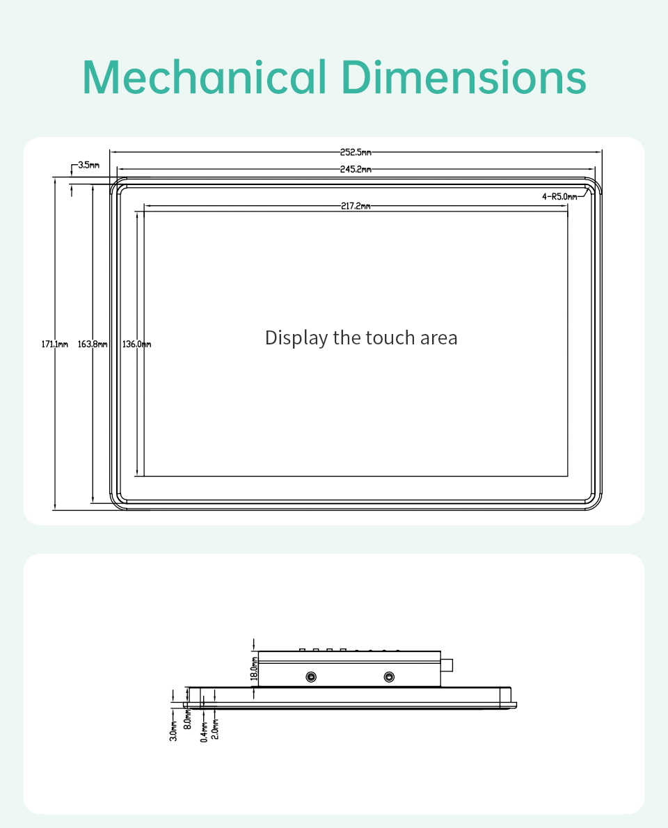 10.1 İnç A133P İşlemcili Android Endüstriyel HMI Panel PC – IPS Ekran, Alüminyum Gövde