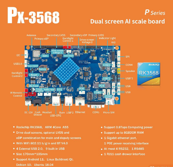 PX-3568 Dual-screen AI-enabled POS Scale Board