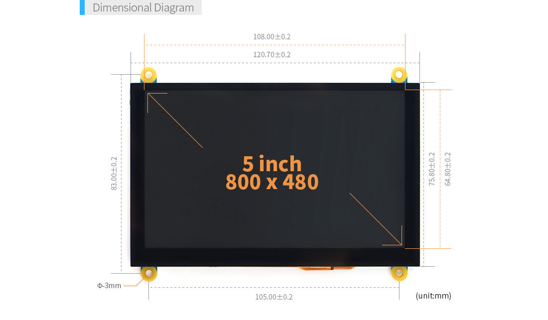 FriendlyElec W500 5" TFT LCD Display – 800×480 Capacitive Touch RGB Screen