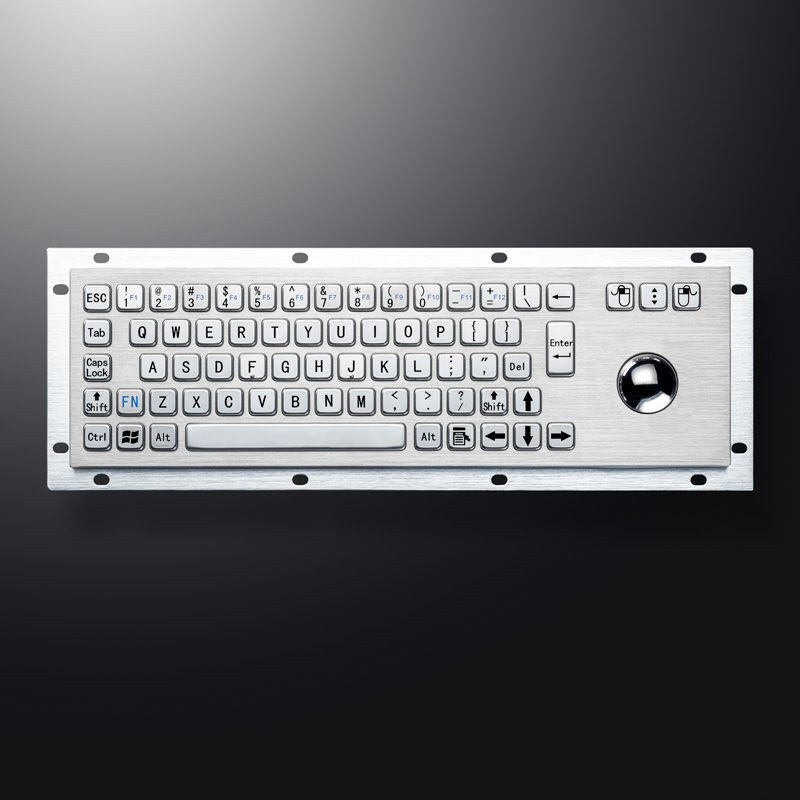 D-8635G-S IP65 68 tuşlu paslanmaz çelik trackball'lu metal klavye