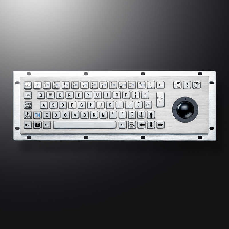 D-8635G IP65 68 tuşlu vandal dayanımlı paslanmaz çelik trackball'lu metal klavye