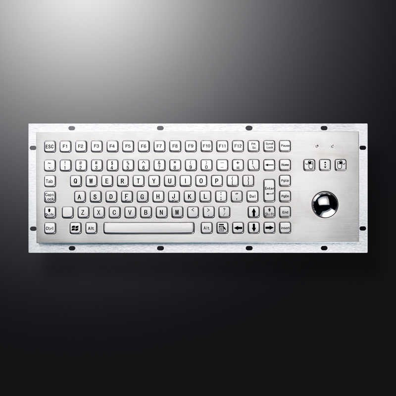 D-8606G IP65 3 tuşlu paslanmaz çelik trackball'lu metal klavye