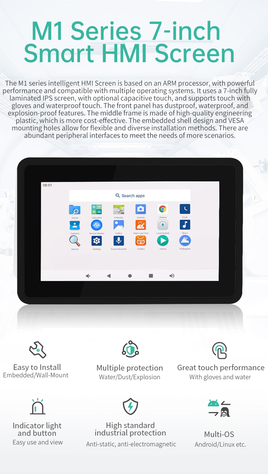 7 İnç A133P Android Endüstriyel HMI Panel PC – IPS LCD, Dayanıklı ABS Gövde