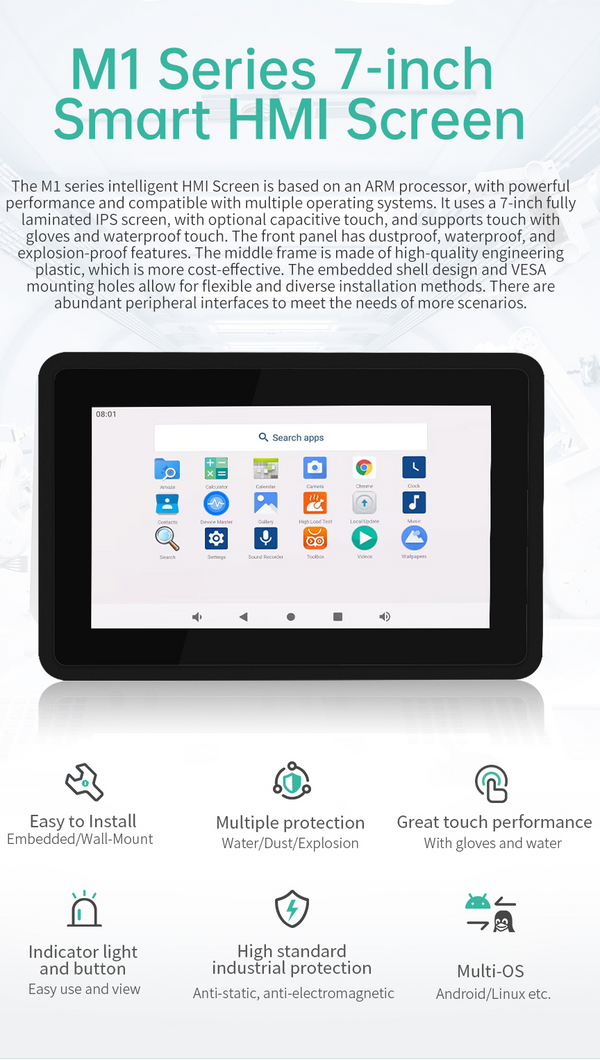 7 İnç A133P Android Endüstriyel HMI Panel PC– IPS LCD, Dayanıklı ABS Gövde