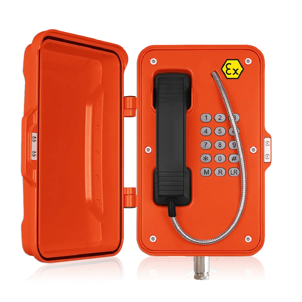 Explosion-proof telephone with door and keypad