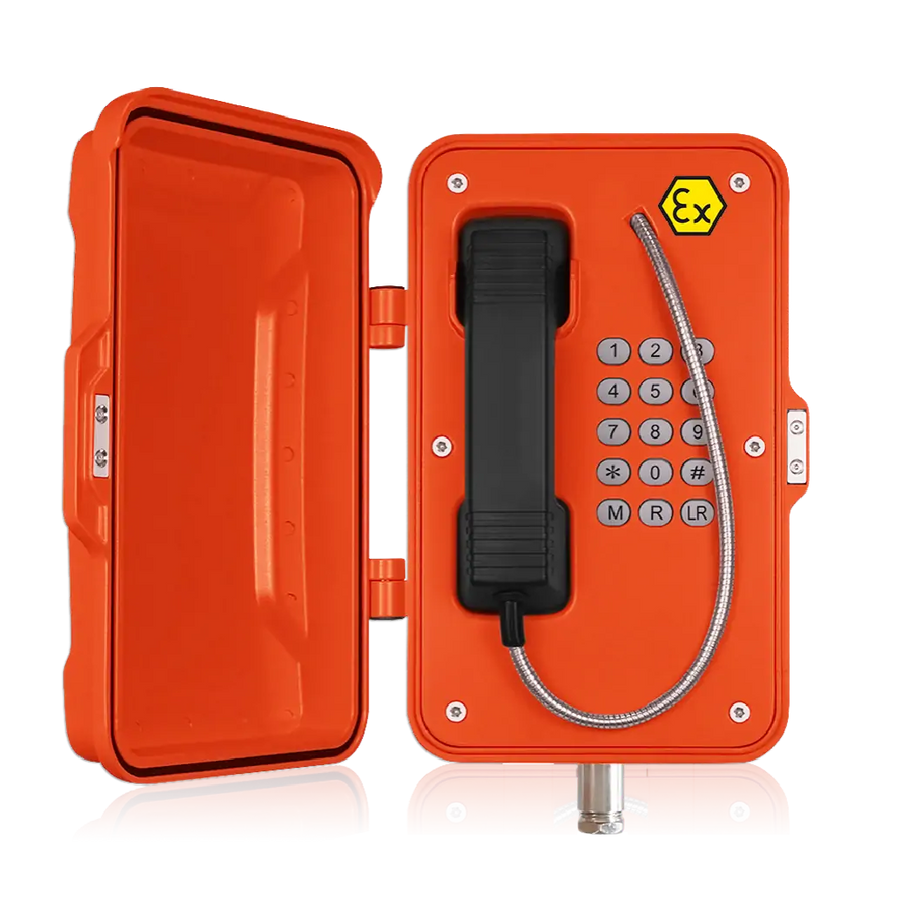 Explosion-proof telephone with door and keypad