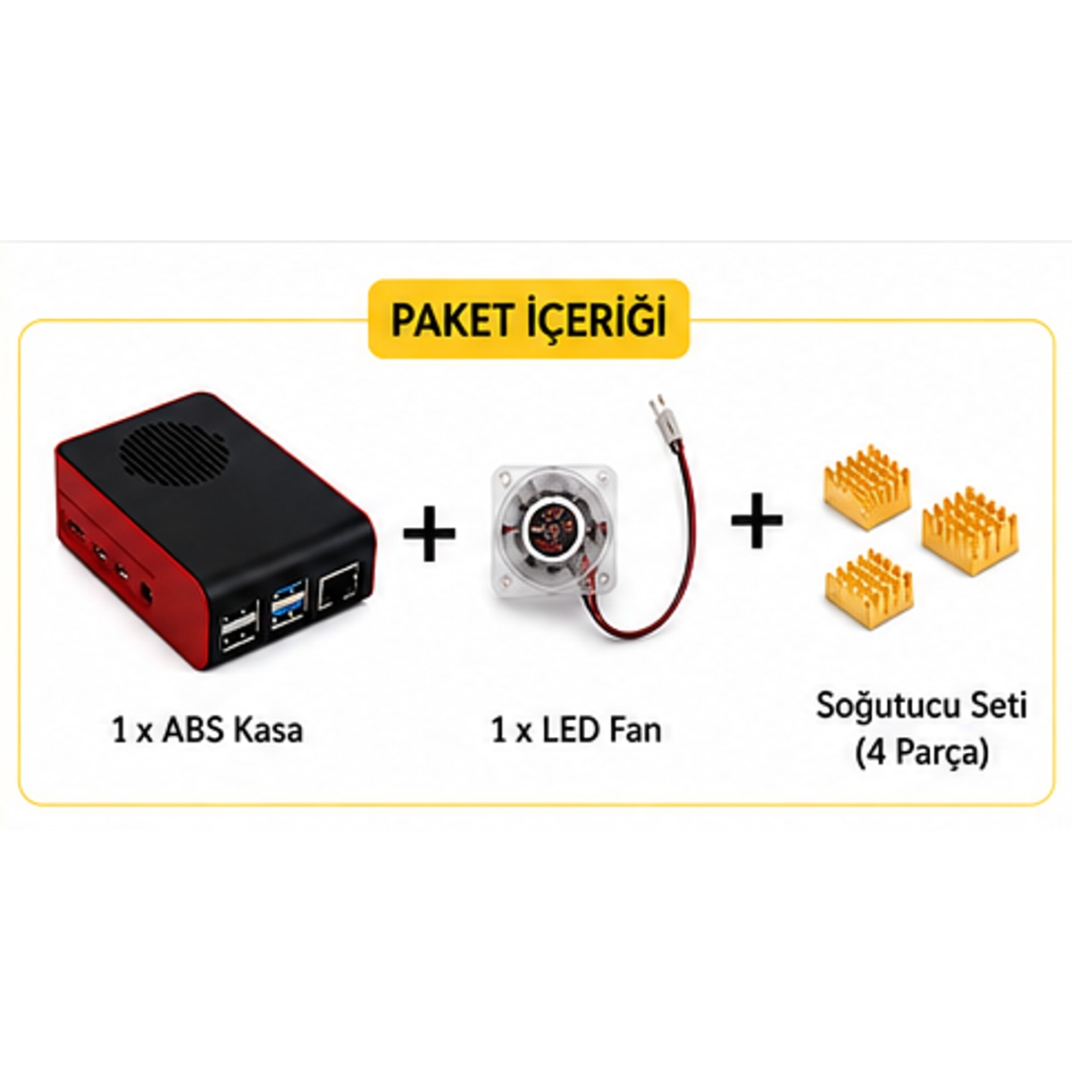 Raspberry Pi 4B ABS LED Fanlı Soğutma Kasası — Siyah / Kırmızı
