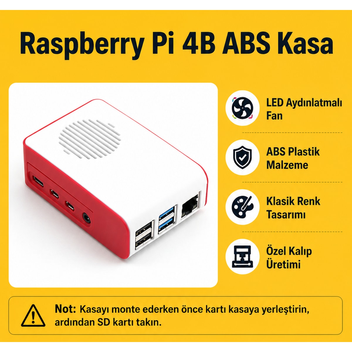 Raspberry Pi 4B ABS LED Fanlı Soğutma Kasası — Beyaz / Kırmızı