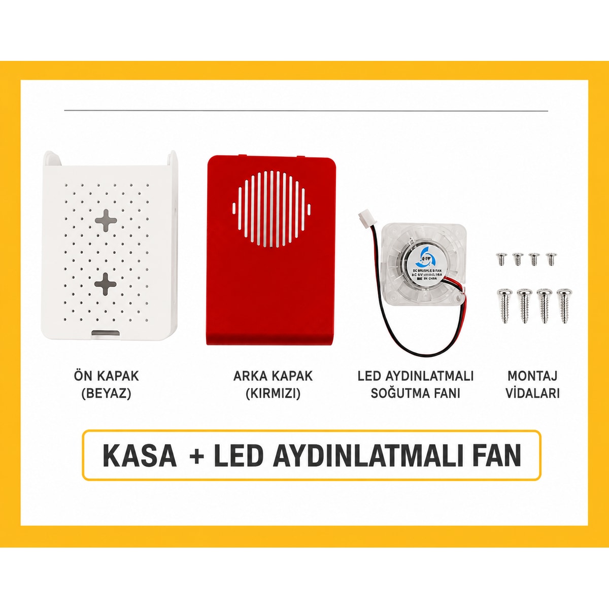 Raspberry Pi 4B ABS LED Fanlı Soğutma Kasası — Kırmızı / Beyaz