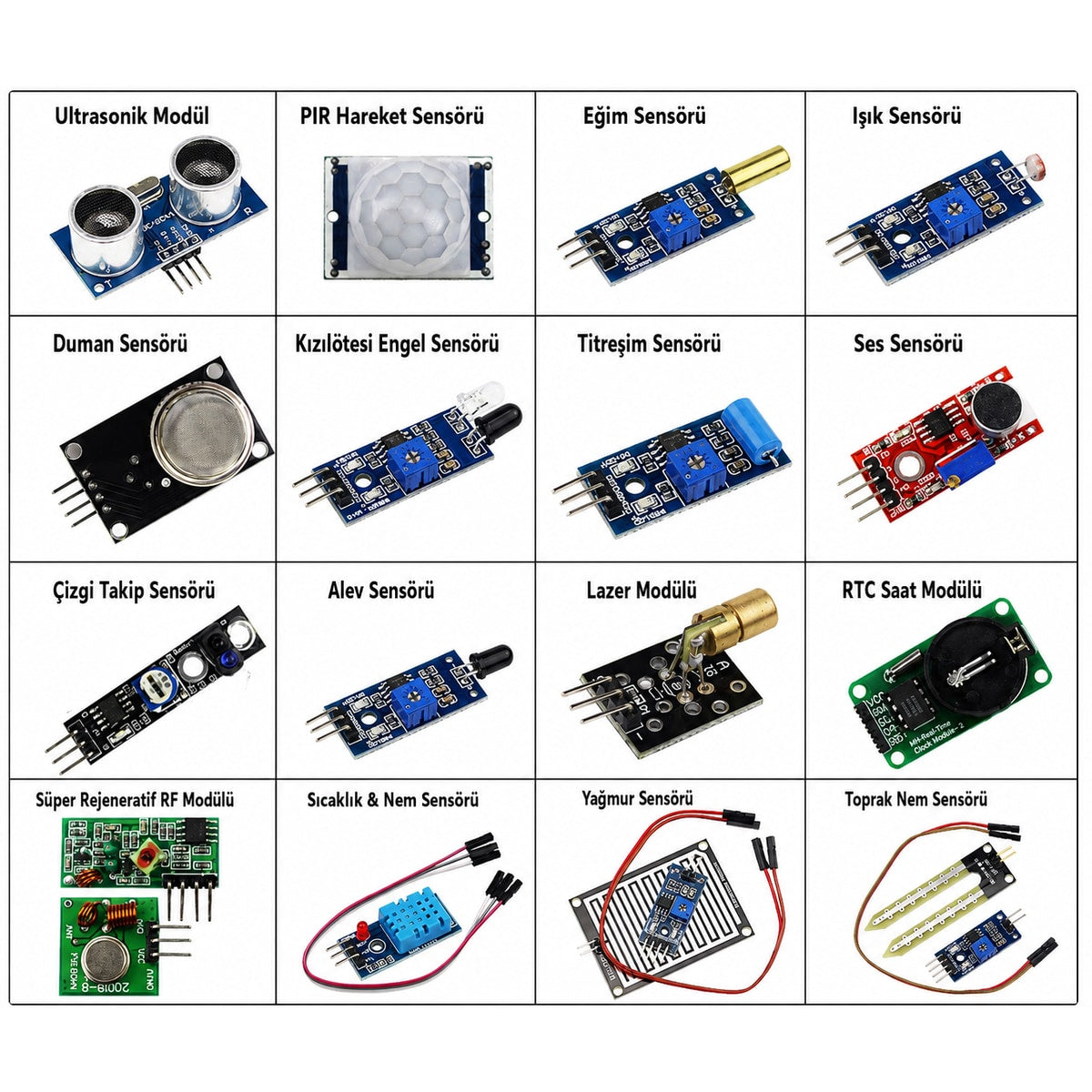 Raspberry Pi 16 Parça Sensör Modülü Seti — GPIO ve MCU Projeleri