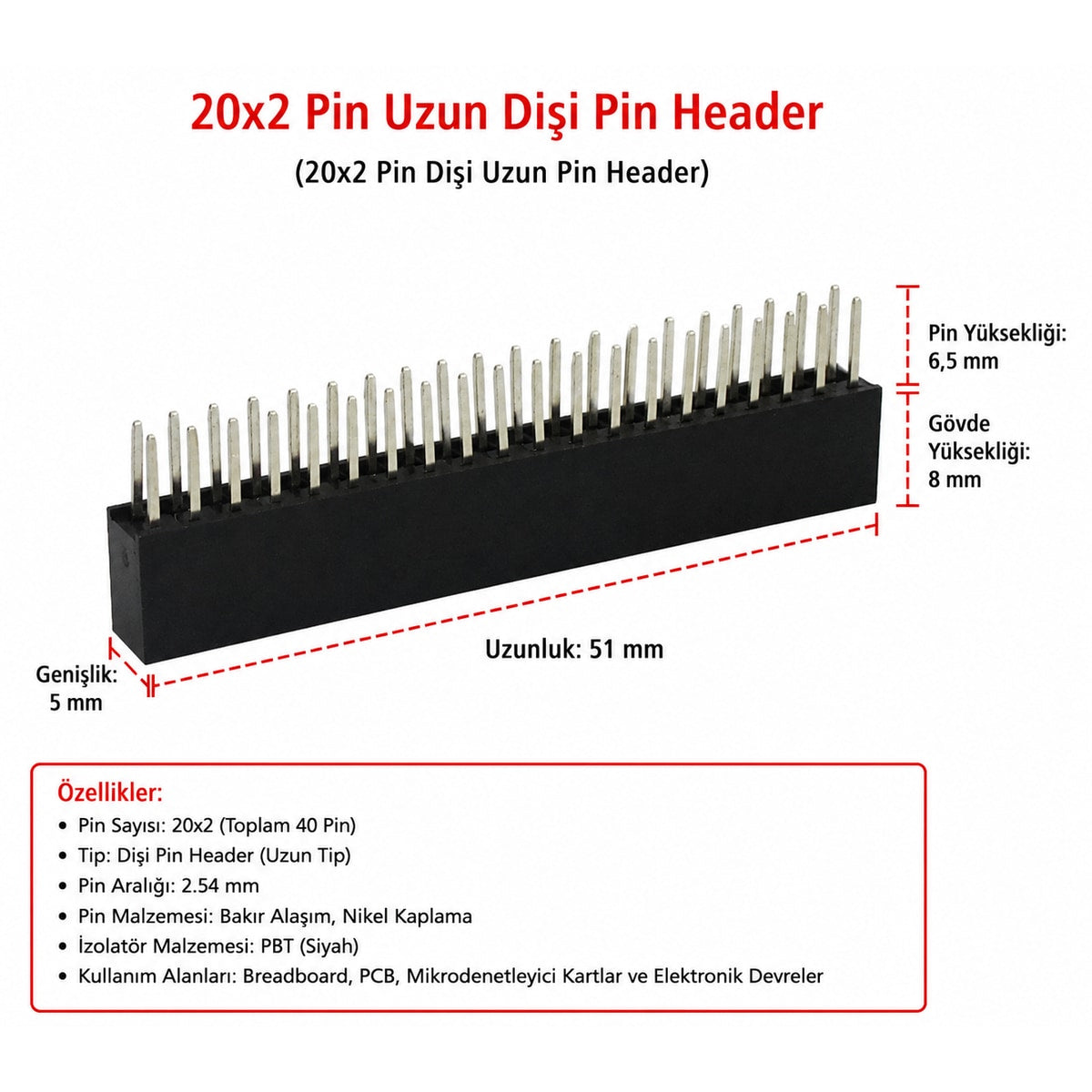 Raspberry Pi Zero W 40 Pin GPIO Header Seti — Düz ve Eğik Pin