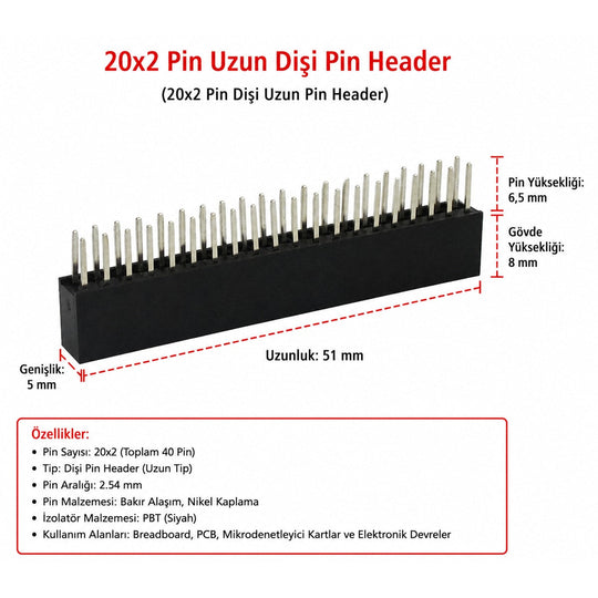 Raspberry Pi Zero W 40 Pin GPIO Header Seti — Düz ve Eğik Pin