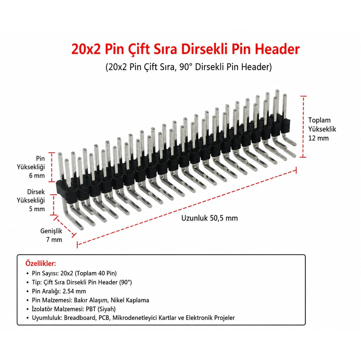 Raspberry Pi Zero W 40 Pin GPIO Header Seti — Düz ve Eğik Pin